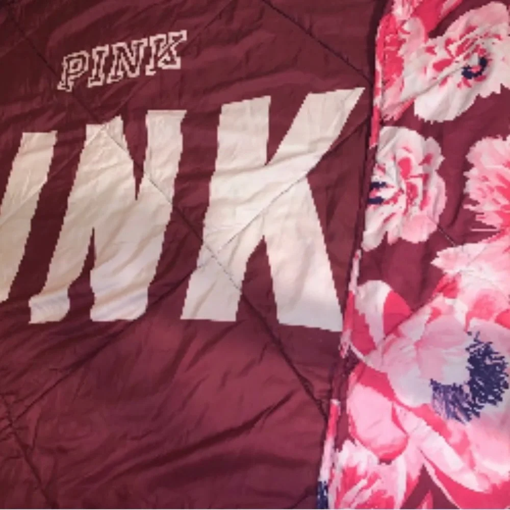 PINK Victoria's Secret Twin Pink & Maroon Floral Comforter VERY RARE
